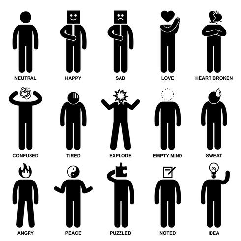 Man Emotion Feeling Expression Attitude Stick Figur Pictogram Icon. vektor