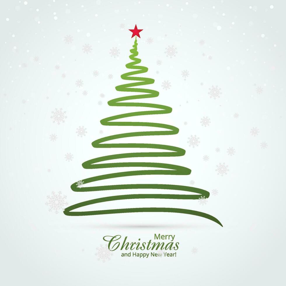 minimal grön linje jul träd kort bakgrund vektor