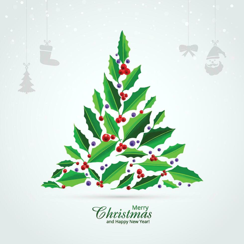 schön Weihnachten einstellen von Grün Blatt Baum Karte Hintergrund vektor