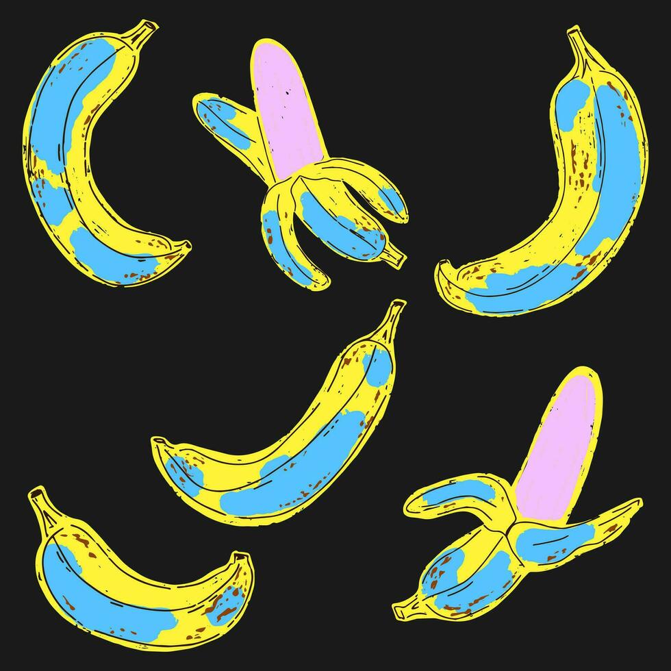 en knippa av bananer med annorlunda färger vektor