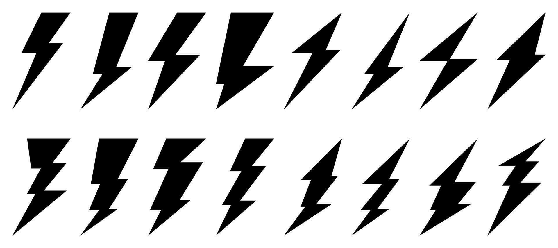 Blitz Symbol Sammlung Silhouette Design isoliert auf Weiß Hintergrund. elektrisch Symbol. vektor