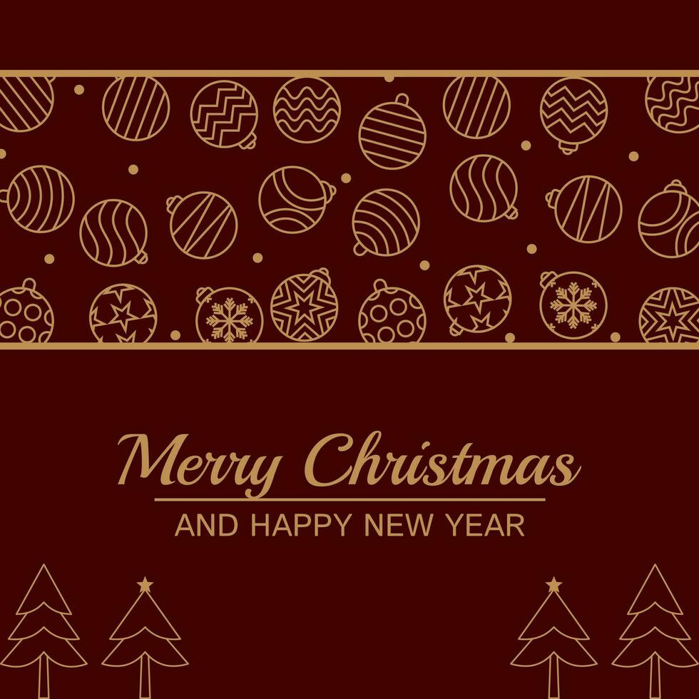 svart Färg jul bakgrund, med boll och guld jul träd linje ikoner. vektor design för baner, hälsning kort, affisch, social media befordran, webb.