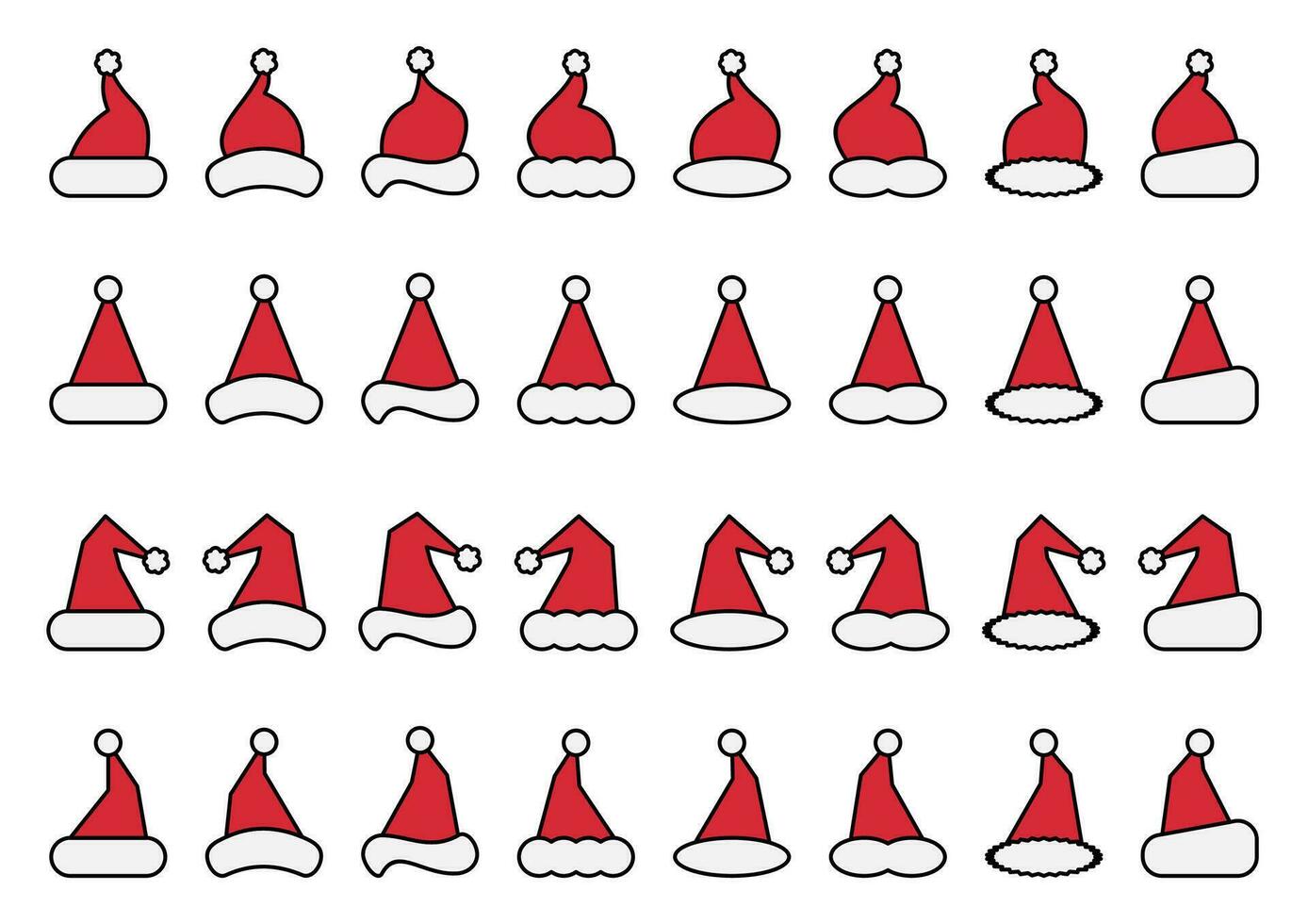 Santa oder Weihnachten Hut Symbol Satz. einfach Vektor zum Weihnachten Urlaub Ornament Designs eine solche wie Gruß Karten, Banner, Flyer, Sozial Medien.