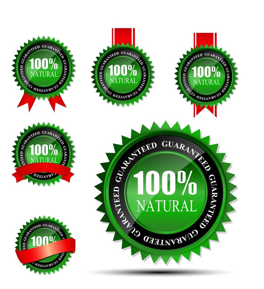 100 naturlig grön etikett isolerad på vitt. Vektor illustration