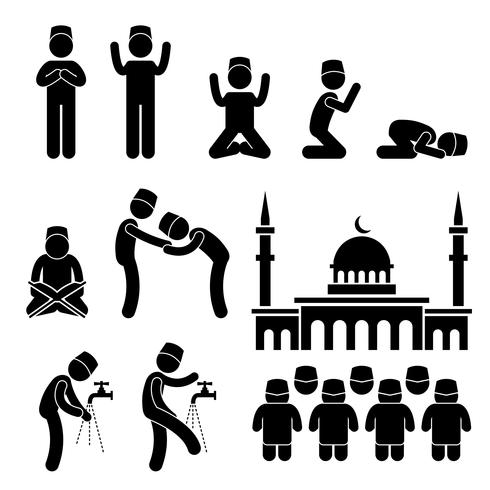 Islam Muslim Religion Kultur Tradition Stick Figur Pictogram Ikon. vektor