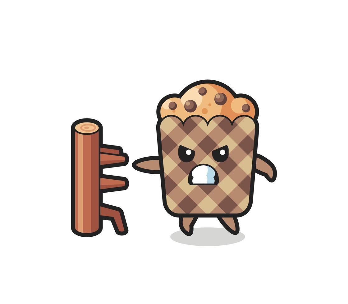 Muffin-Cartoon-Illustration als Karate-Kämpfer vektor