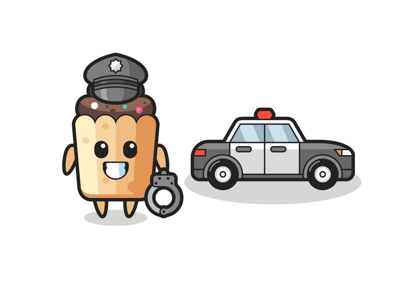 tecknad maskot av cupcake som en polis vektor