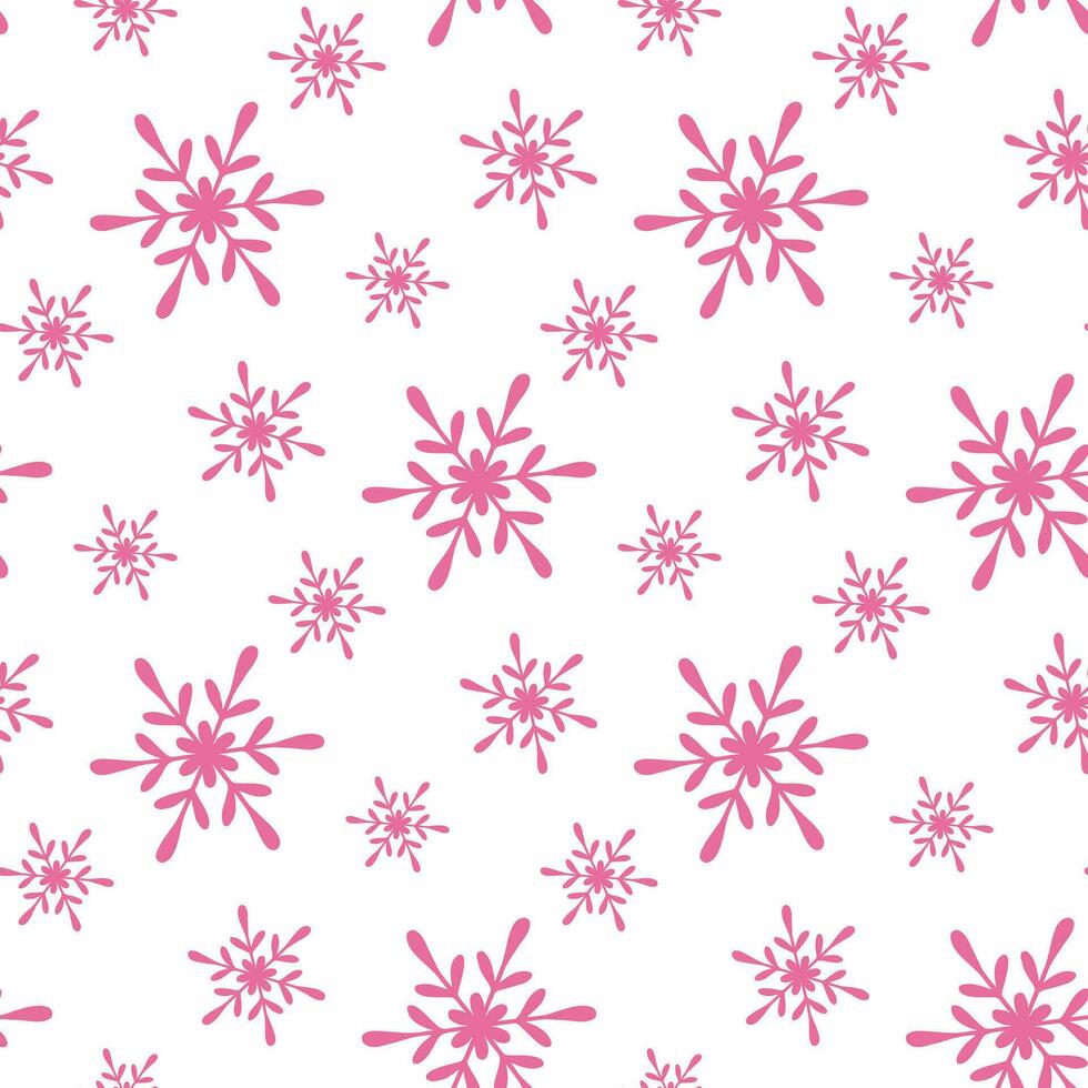 nahtlos Muster von Gekritzel Rosa Schneeflocken auf isoliert Hintergrund. Urlaub Design zum Weihnachten Zuhause Dekor, Urlaub Grüße, Weihnachten und Neu Jahr Feier. vektor