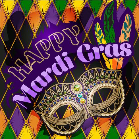 Mardi Gras mask, färgstark affisch, mall, flygblad. Vektor illustration