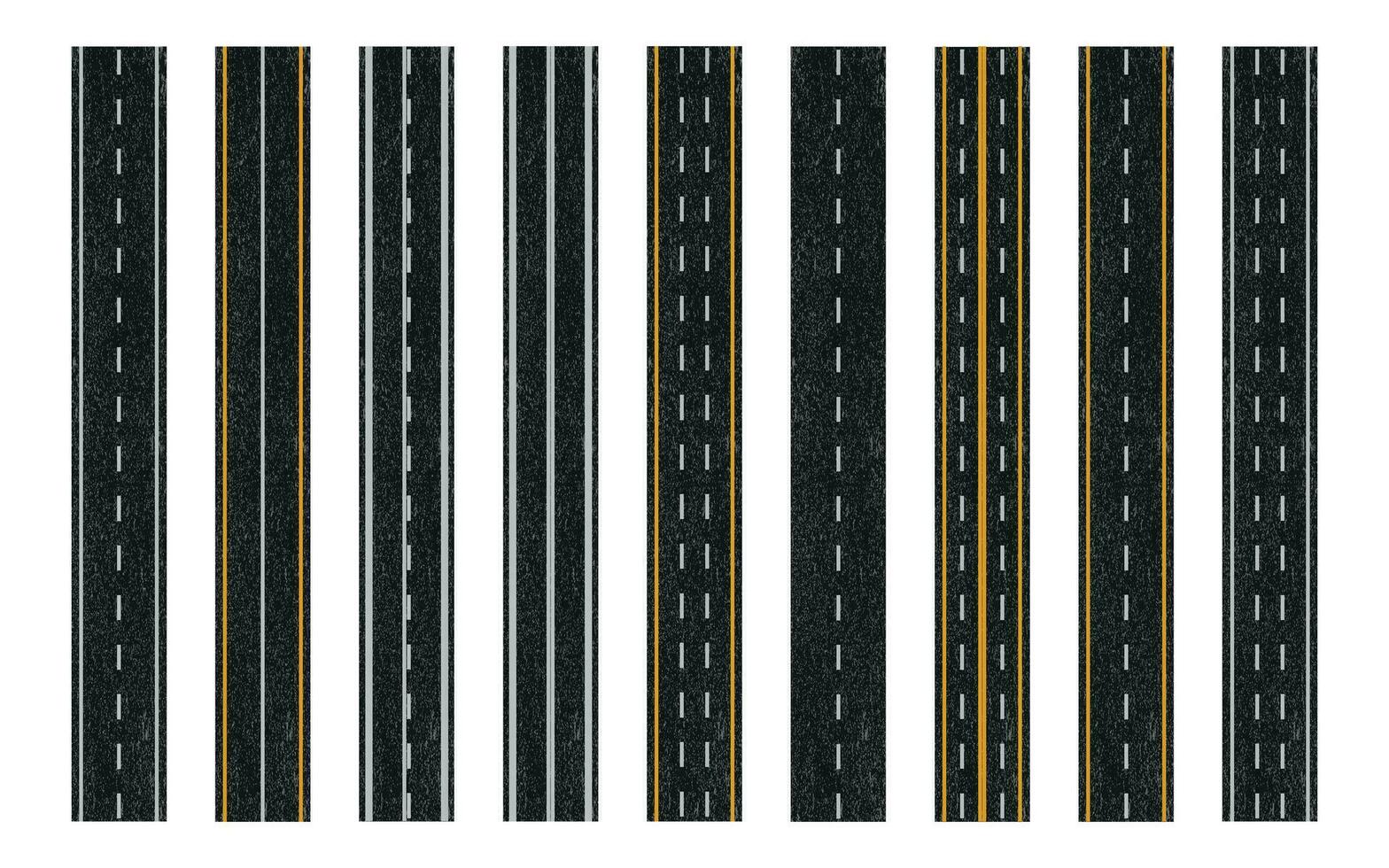 asfalt väg textur med väg märkning, asfalterad väg med skilje remsor vektor illustration.