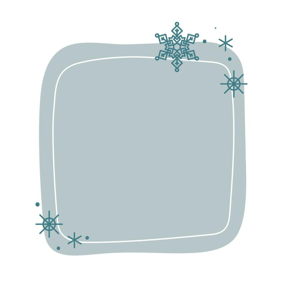 jul vinter- hand dragen pastell grön fyrkant ram med snöflingor. modern minimalistisk estetisk Semester element. vektor gnistra för social media eller affisch design