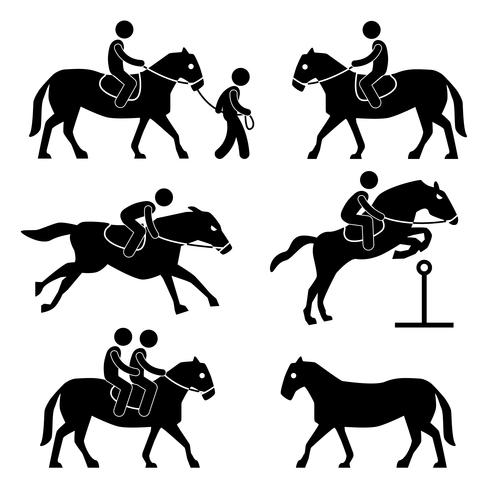 Reiten-Trainingsjockey-Reiterikonen-Symbol-Zeichen-Piktogramm. vektor