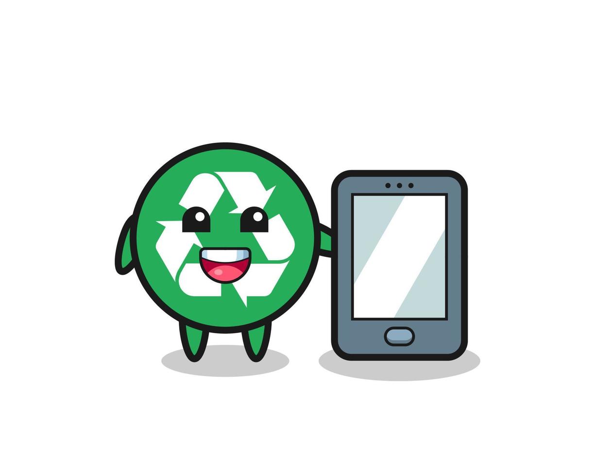 Recycling-Illustrationskarikatur, die ein Smartphone hält vektor