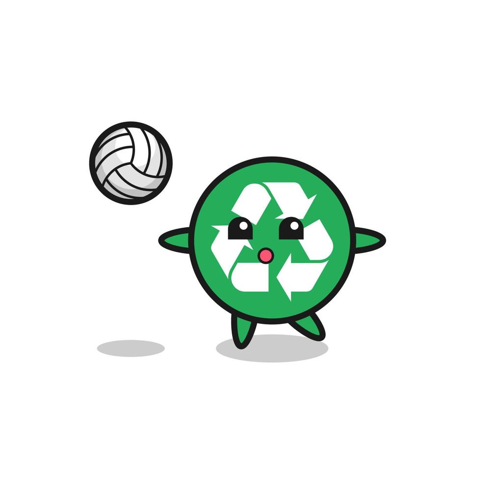 karaktär tecknad av återvinning spelar volleyboll vektor