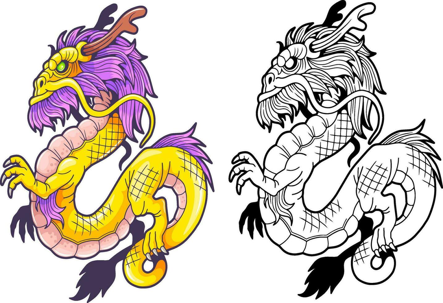 Märchen Chinesisch Drachen, Gliederung Illustration Färbung Buch vektor