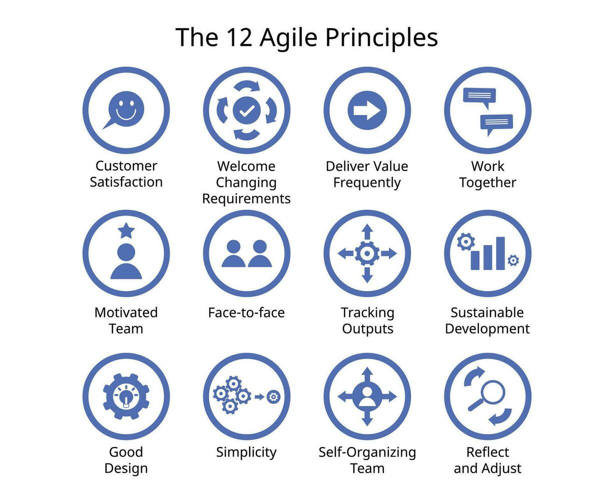 12 Prinzipien von agil Projekt Verwaltung Symbol vektor