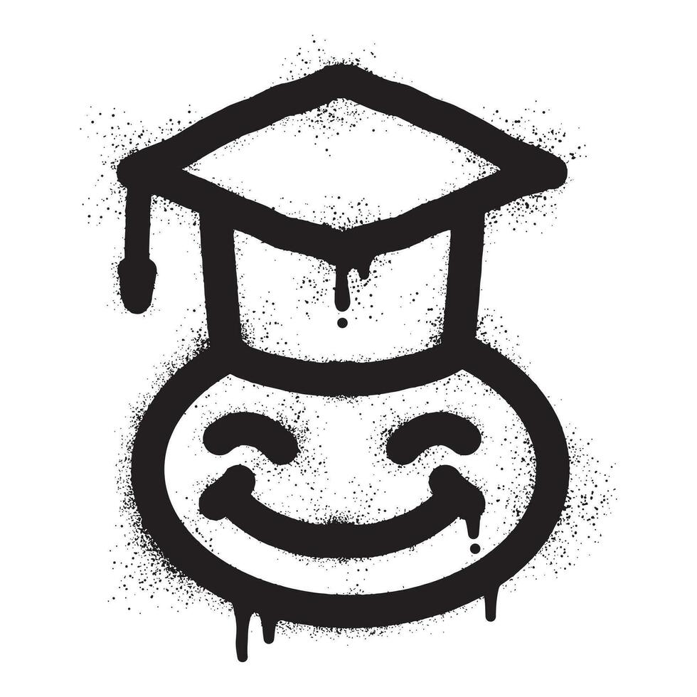 leende uttryckssymbol graffiti bär en toga med svart spray måla vektor