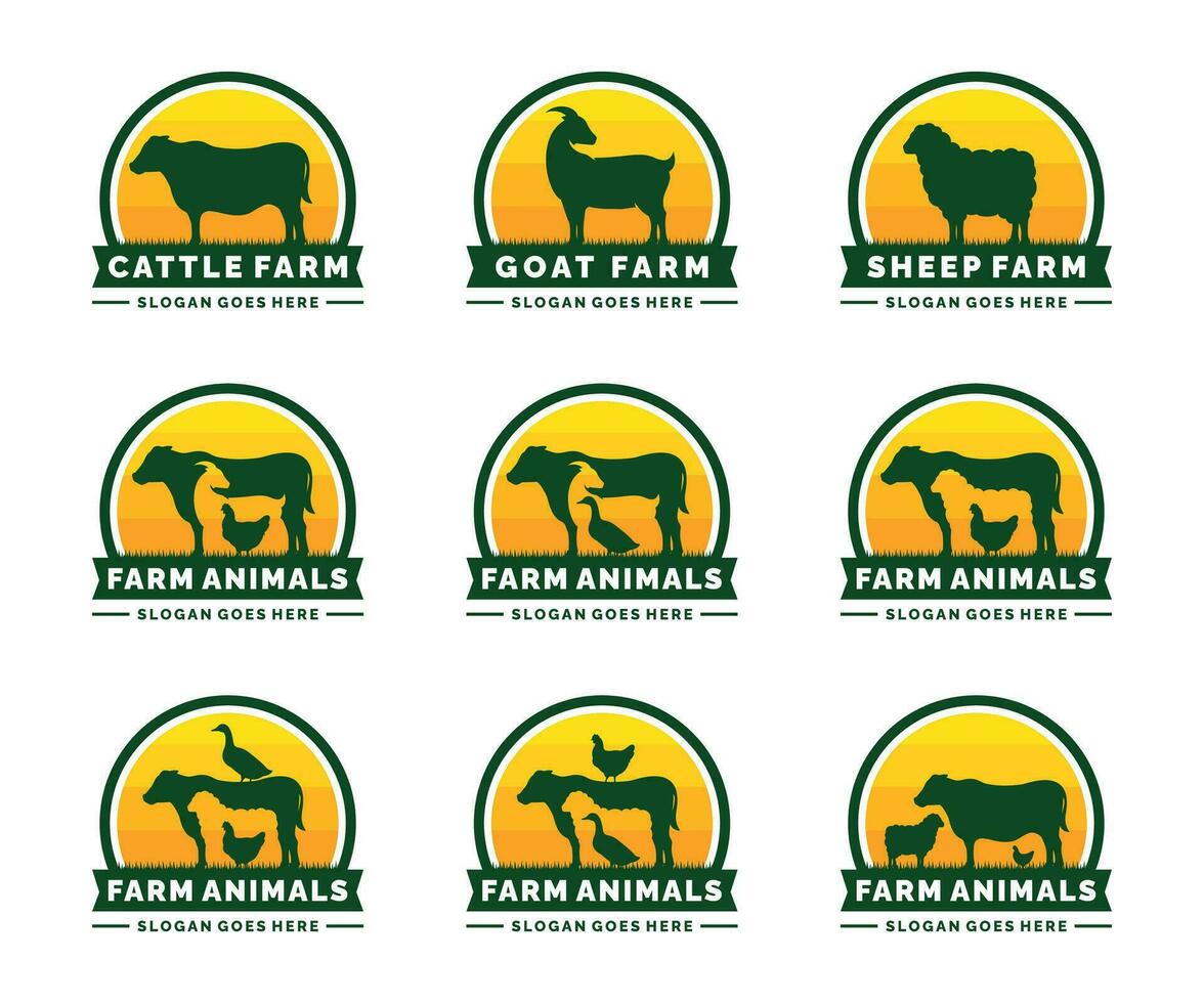 bruka djur logotyp uppsättning vektor illustration. boskap logotyp uppsättning