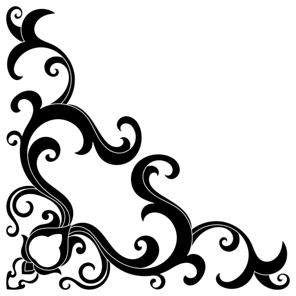 enkel årgång svart victorian hörn runda fint svart monogram uppsättning, abstrakt ikoner, enkel symbol av blomma. vektor