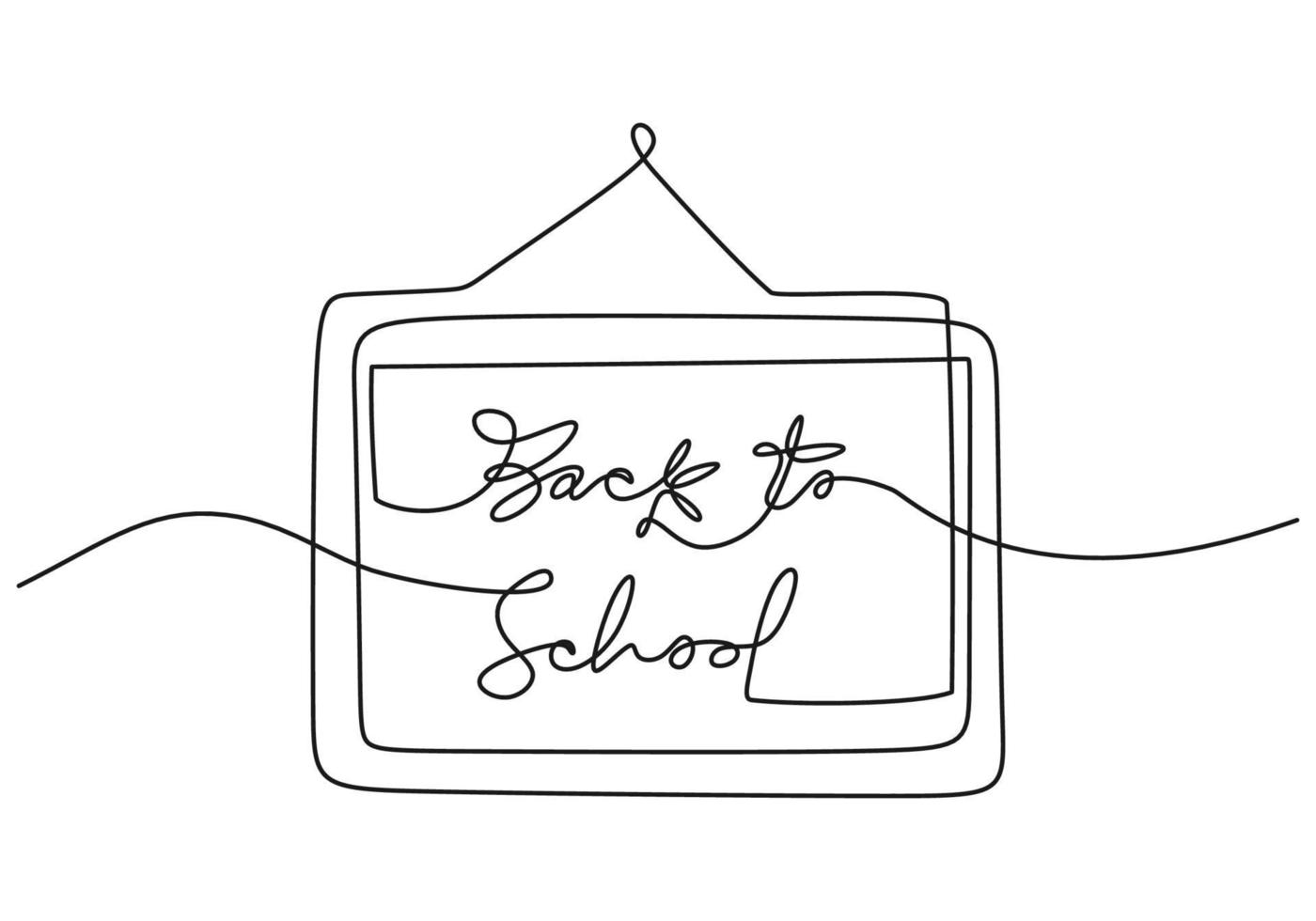 Kontinuierliche einzeilige Zeichnung von handgeschriebenen Wörtern zurück in die Schule mit Schulbehörde isoliert auf weißem Hintergrund. vektor
