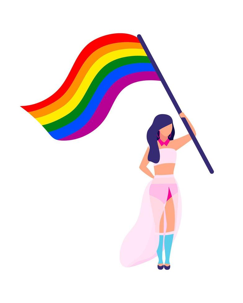 LGBT-Rechtsaktivist mit Regenbogenflagge halbflacher Farbvektorcharakter vektor