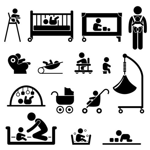 Babybarn Nyfödd Småbarn Barnutrustning Stick Figure Pictogram Icon. vektor