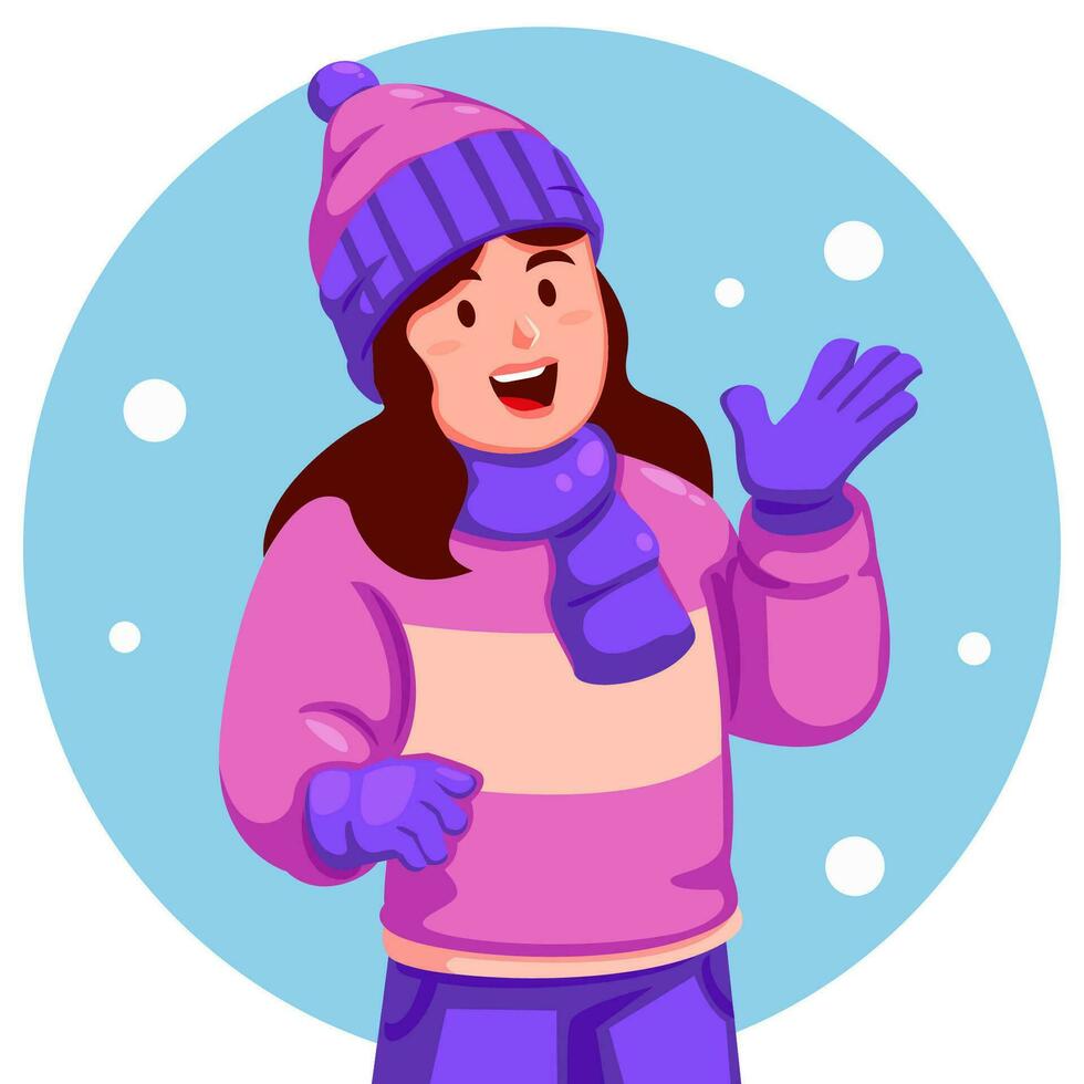 flicka bär en vinter- hatt och handskar vektor