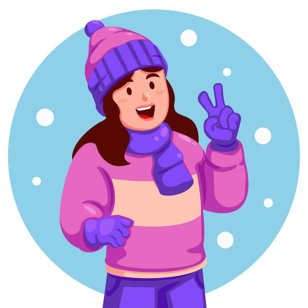 flicka bär en vinter- hatt och handskar vektor