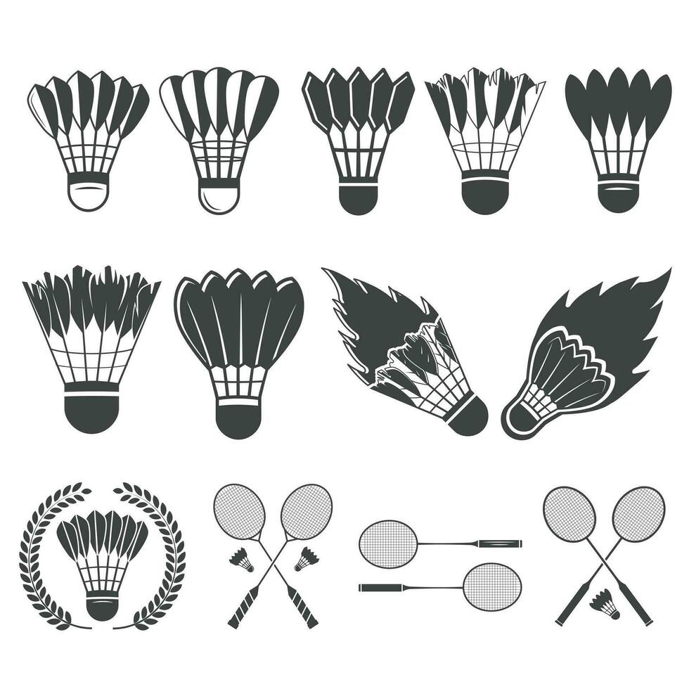 badminton vektor bunt, badminton vektor kork bunt, badminton element, racket vektor, racket Utrustning, översikt, sporter illustration, badminton boll, vektor, badminton silhuett bunt