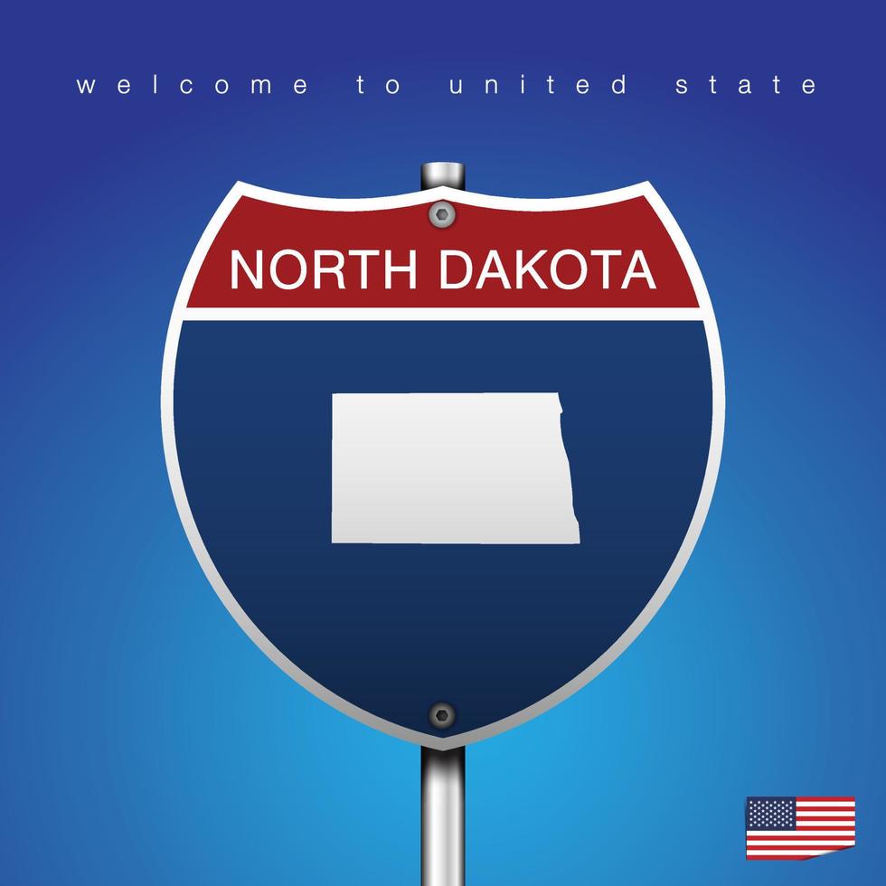 skylt väg Amerika stil North Dakota och karta vektor