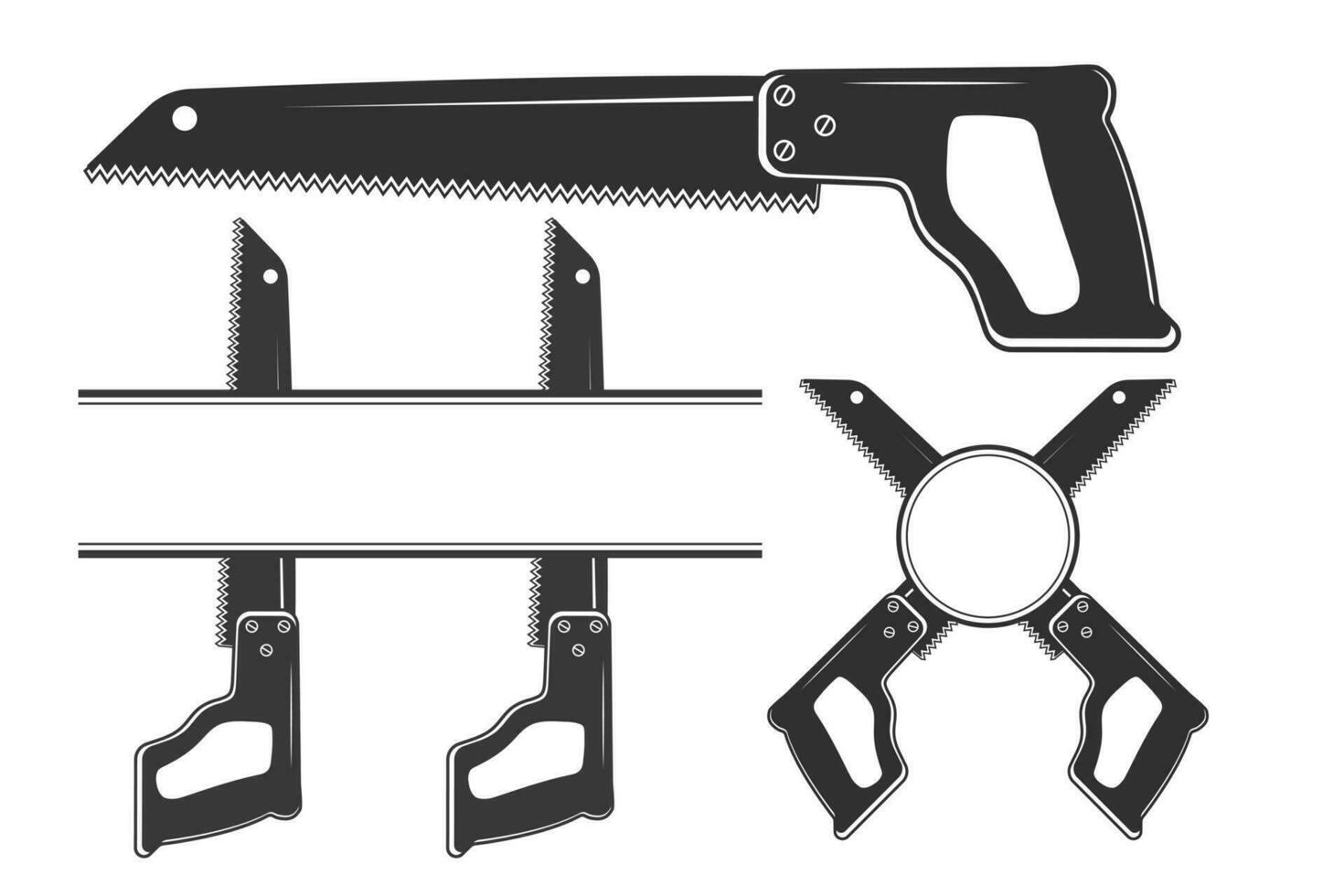 sah Monogramm, sah Silhouette Monogramm, Hardware- Monogramm, Hardware- Silhouette, sah Silhouette, Arbeiter Elemente, Arbeit Ausrüstung, Reparatur Werkzeug, Wald Werkzeug, Holzfäller, Holzfäller, Zimmermann Werkzeug vektor