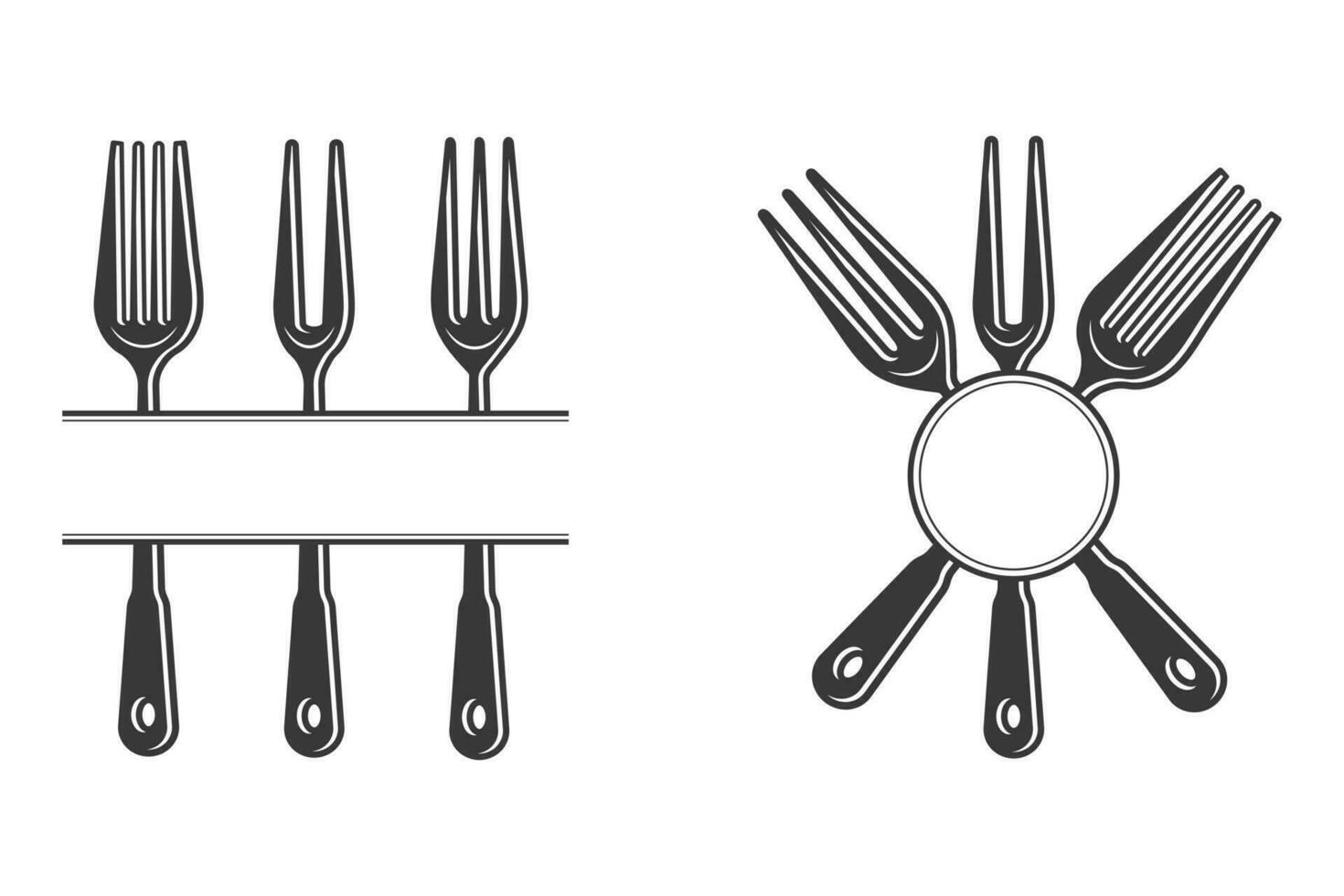 bestick monogram, bestick silhuett, gaffel vektor, restaurang Utrustning, klämma konst, gaffel sked och kniv monogram vektor
