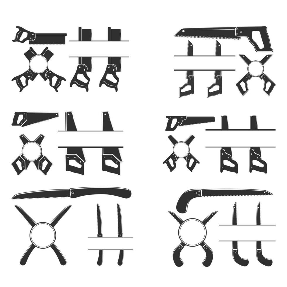 fick syn på monogram bunt, fick syn på silhuett monogram bunt , hårdvara monogram bunt, hårdvara silhuett, fick syn på silhuett bunt, arbetstagare element, arbetskraft Utrustning, reparera verktyg, skog verktyg, skogshuggare vektor