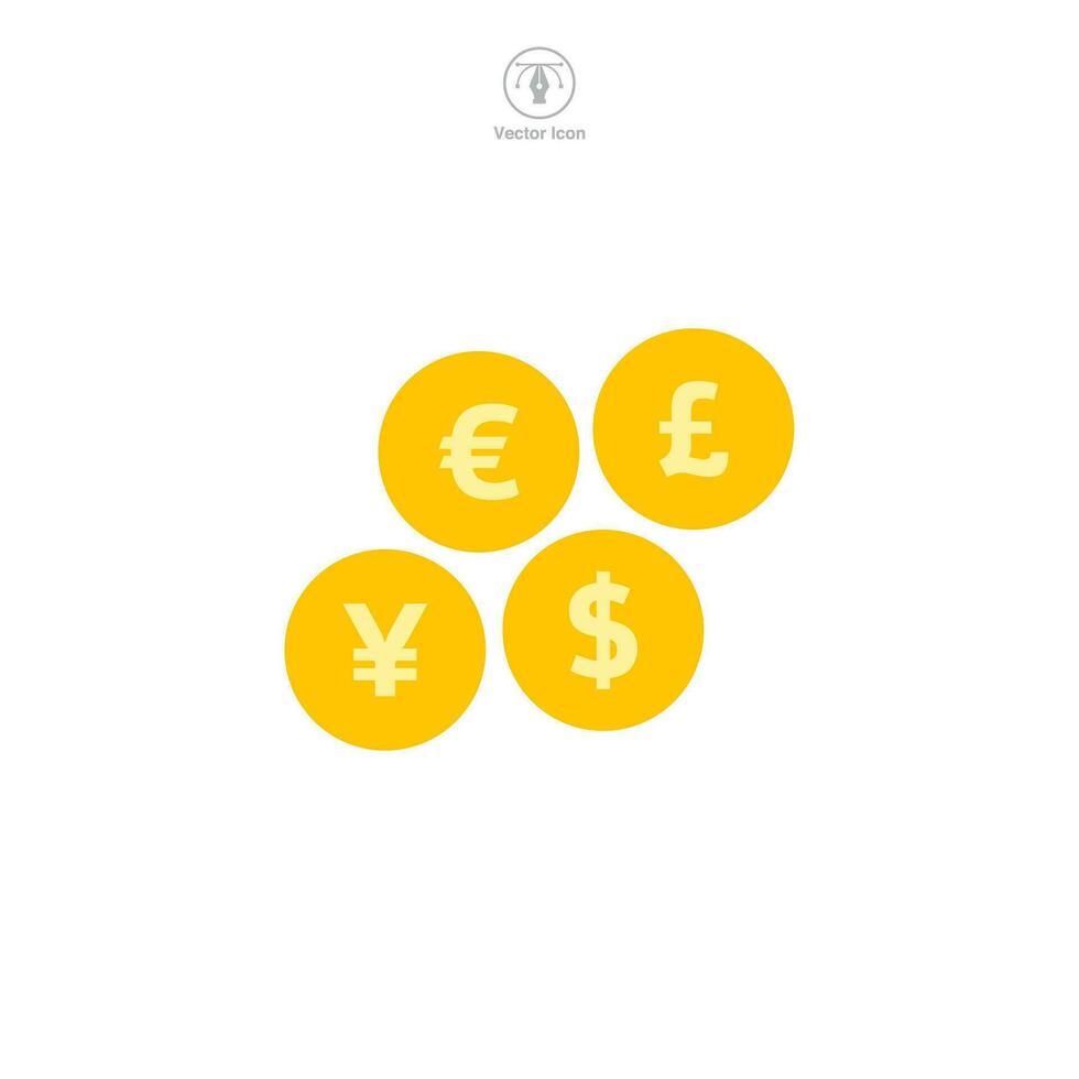 Münze Dollar, Euro, Pfund, oder Yen Symbol Symbol Vektor Illustration isoliert auf Weiß Hintergrund