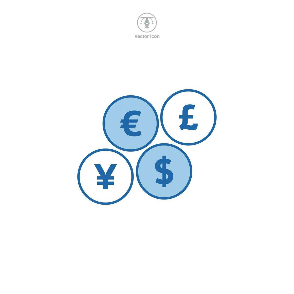 Münze Dollar, Euro, Pfund, oder Yen Symbol Symbol Vektor Illustration isoliert auf Weiß Hintergrund