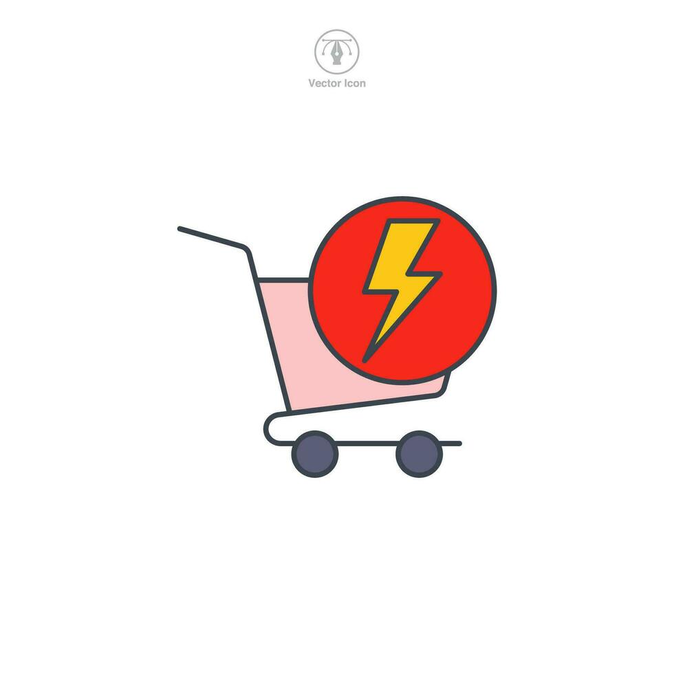 Blitz Verkauf. Einkaufen Wagen und Blitz Symbol Symbol Vektor Illustration isoliert auf Weiß Hintergrund