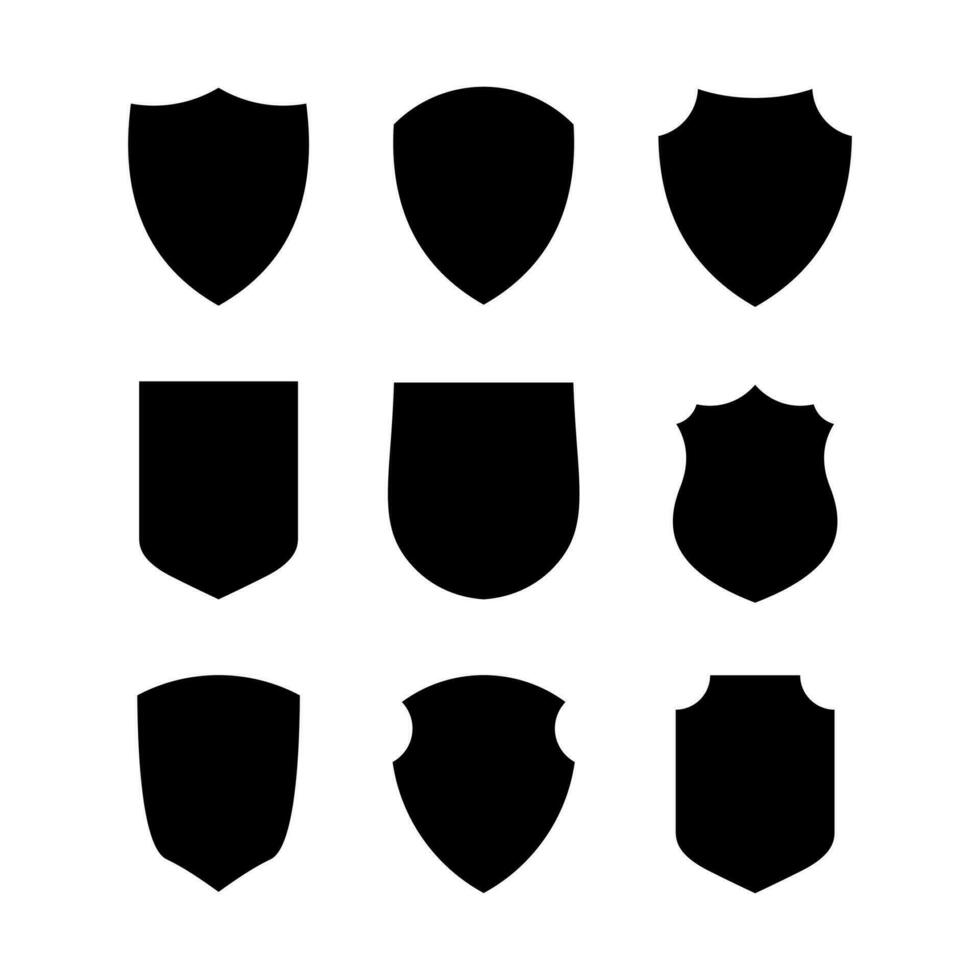 uppsättning av enkel platt skydda ikon illustration design, silhuett skydda symbol samling mall vektor