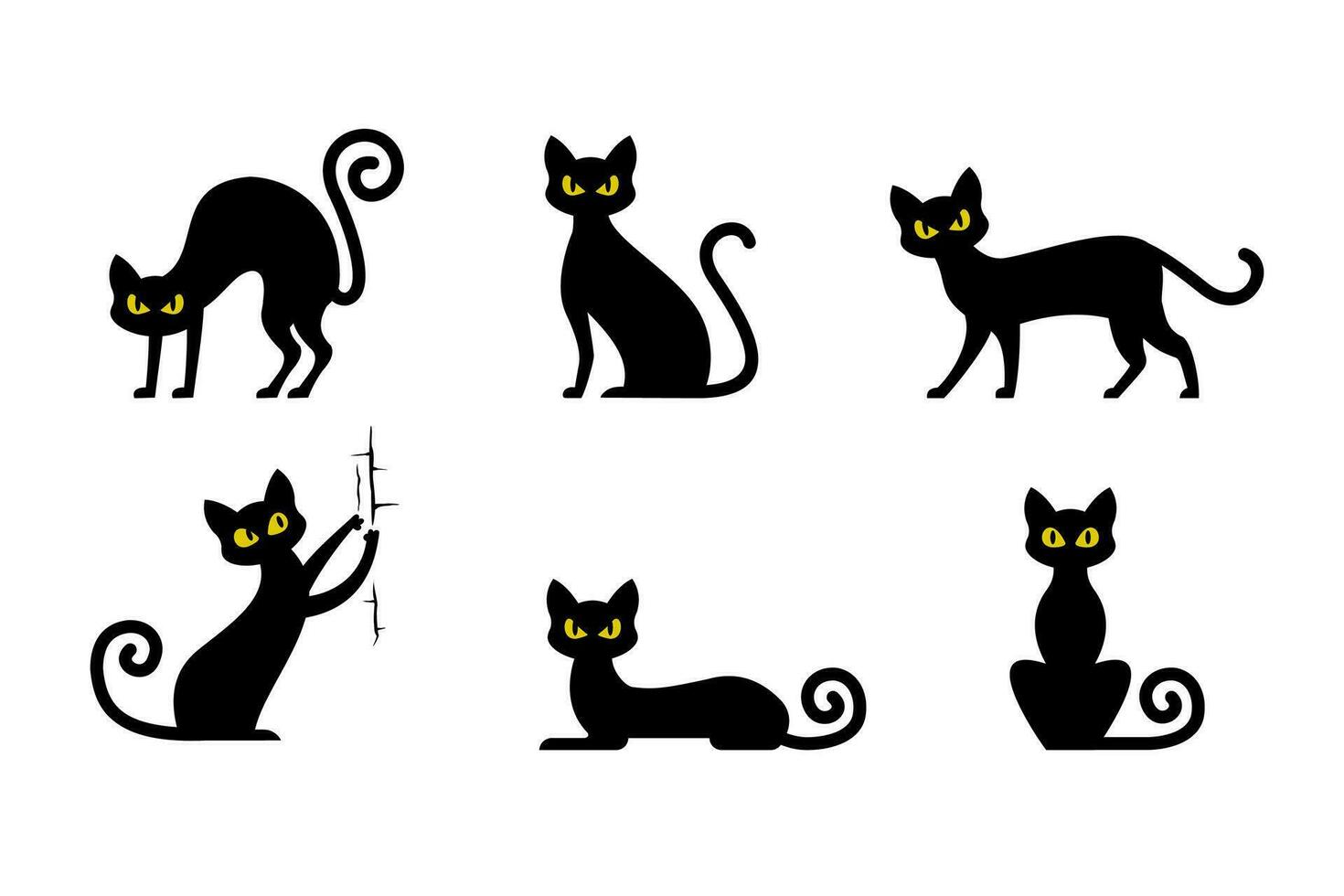 söt svart katt silhuett samling vektor