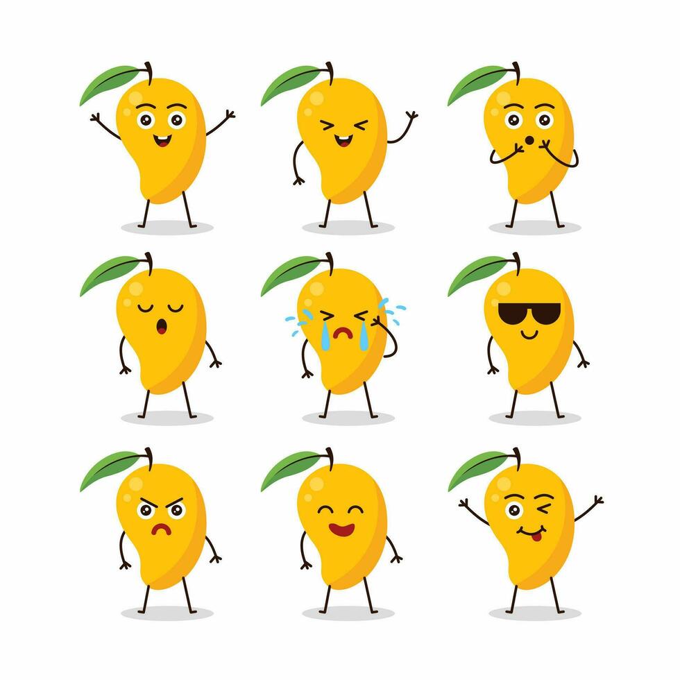süß Mango Obst Charakter einstellen Illustration Design Vorlage Vektor