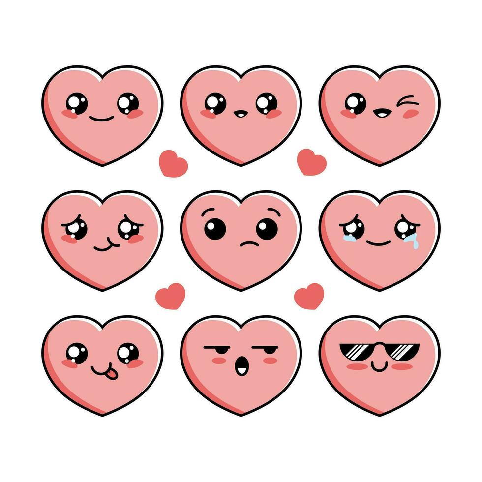 uppsättning tecknad serie av söt kärlek karaktär design, hjärta ikon illustration mall vektor