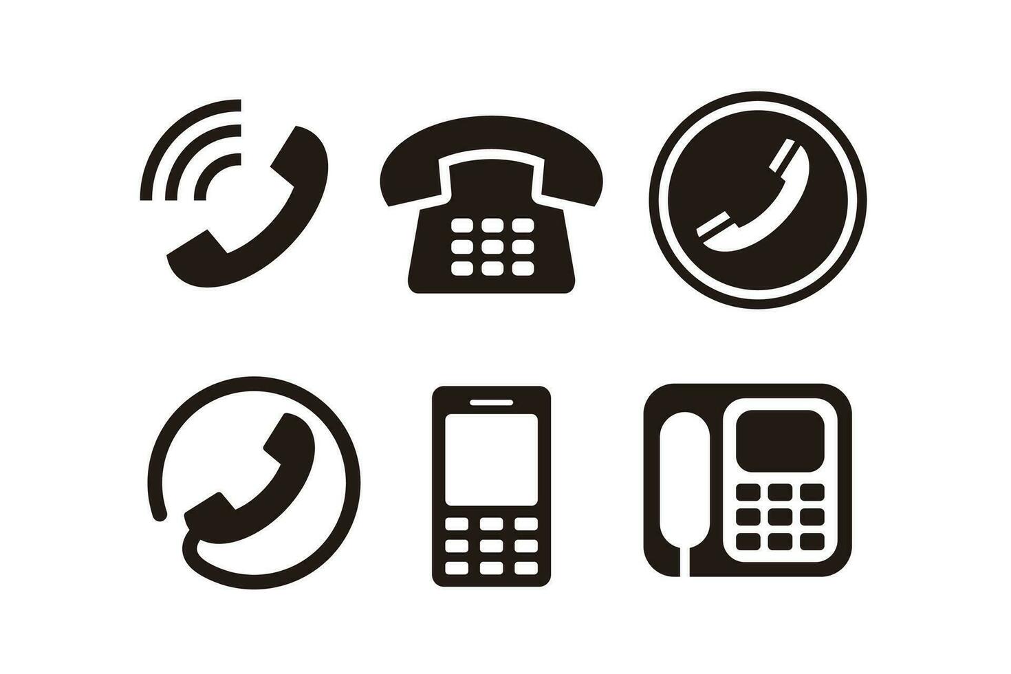 uppsättning av enkel platt svart telefon ikon illustration design, silhuett telefon symbol samling mall vektor