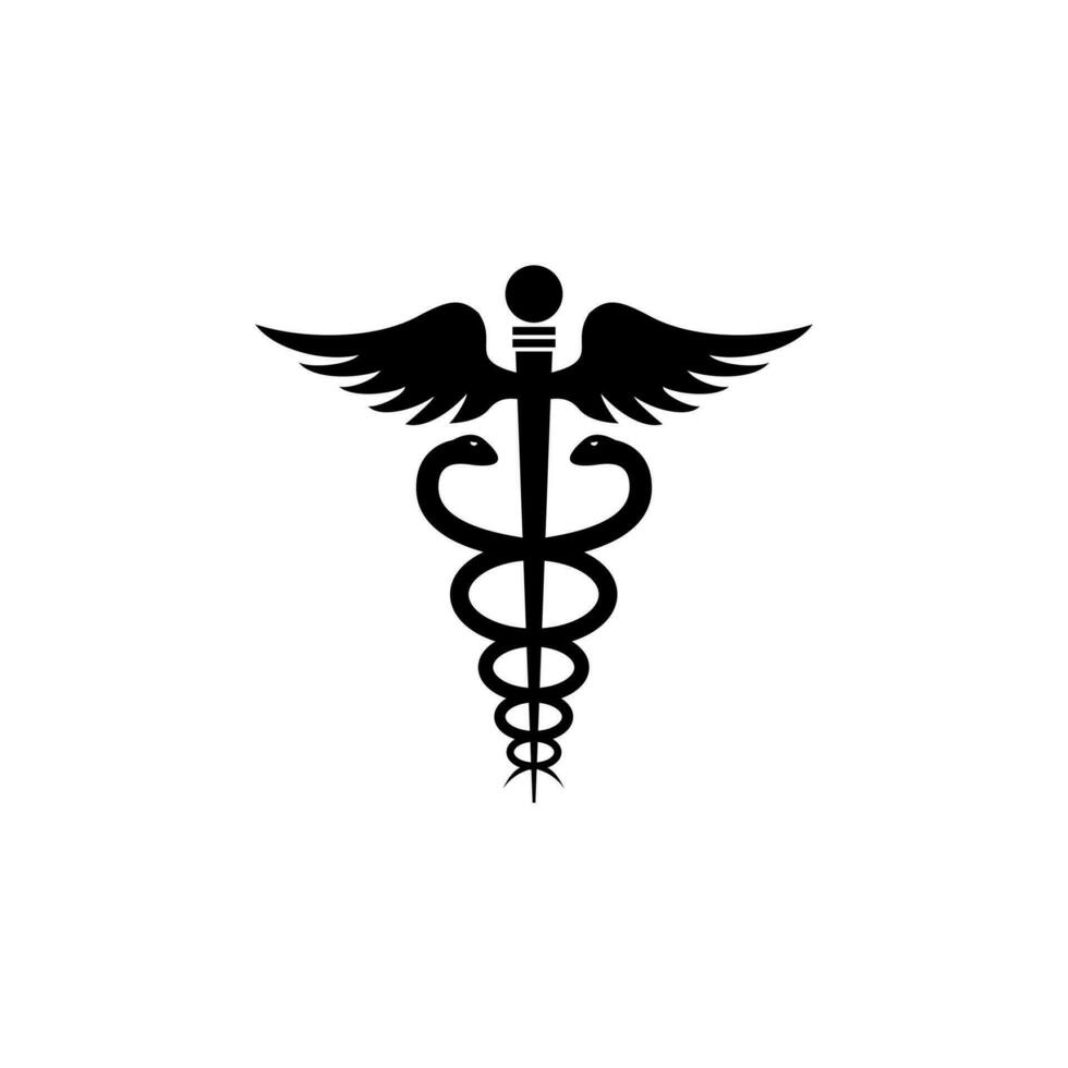 enkel caduceus medicinsk logotyp design, apotek symbol med ormar och vingar illustration vektor