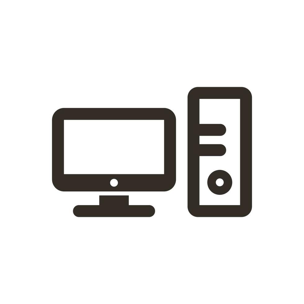 enkel platt svart dator ikon tecken illustration med skisse stil design, silhuett skrivbordet dator symbol mall vektor