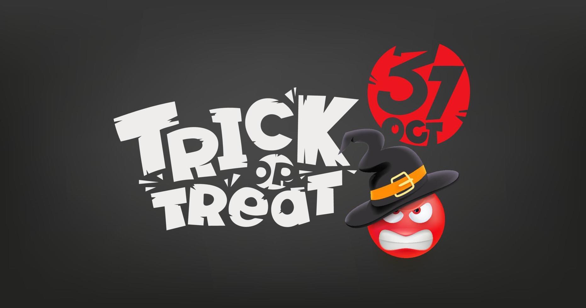 trick or treat vektor banner med inskription och arg häxansikte