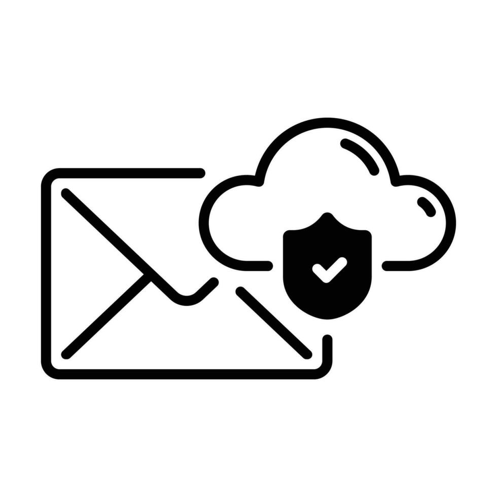 linje stil ikon design av e-post och moln med verified skydd och säkerhet underrättelse vektor