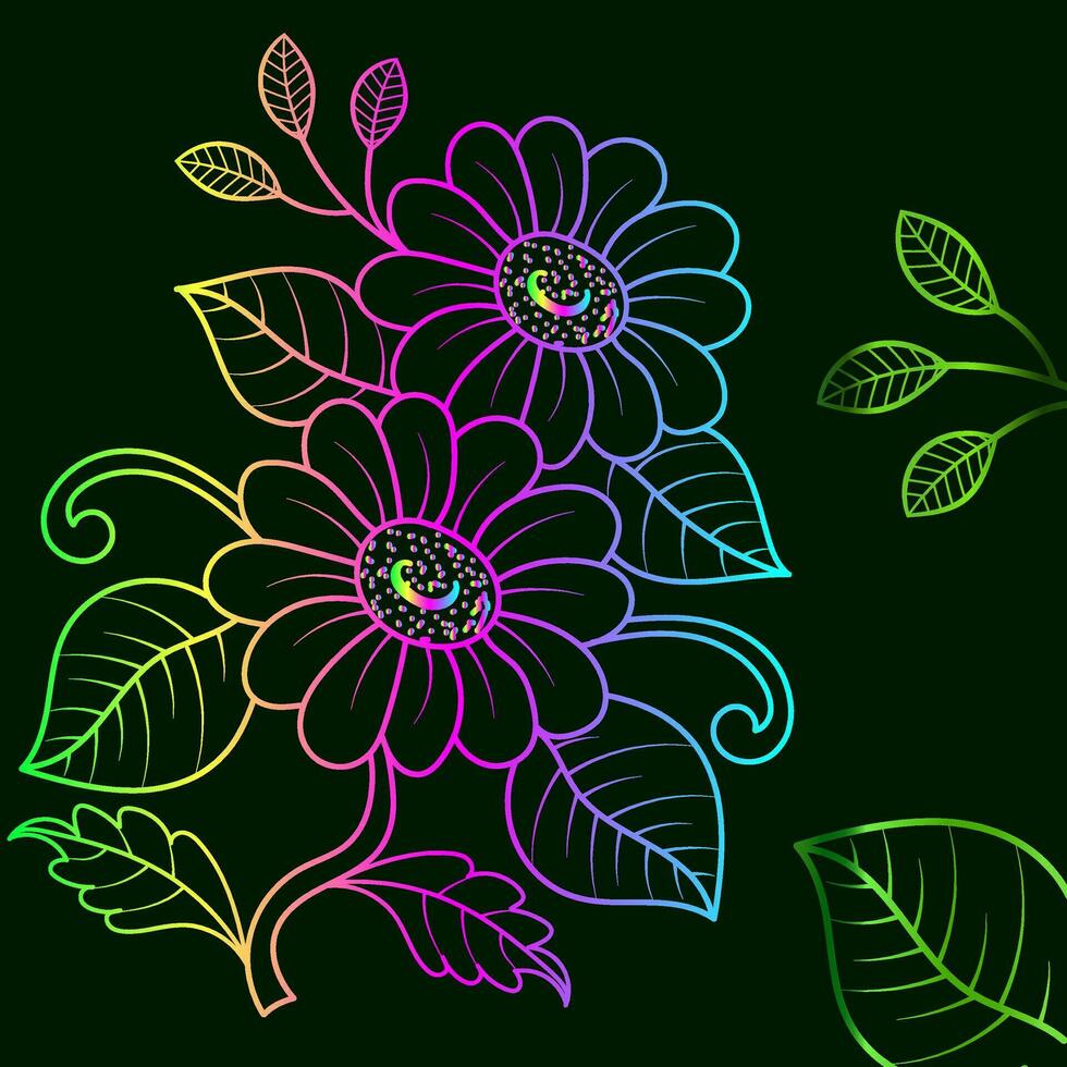 Regenbogen Farbe Linie Kunst Blumen- Vektor Illustration, bunt Jahrgang dekorativ Vektor Vorlage, Regenbogen Farbe Blume Ornamente.