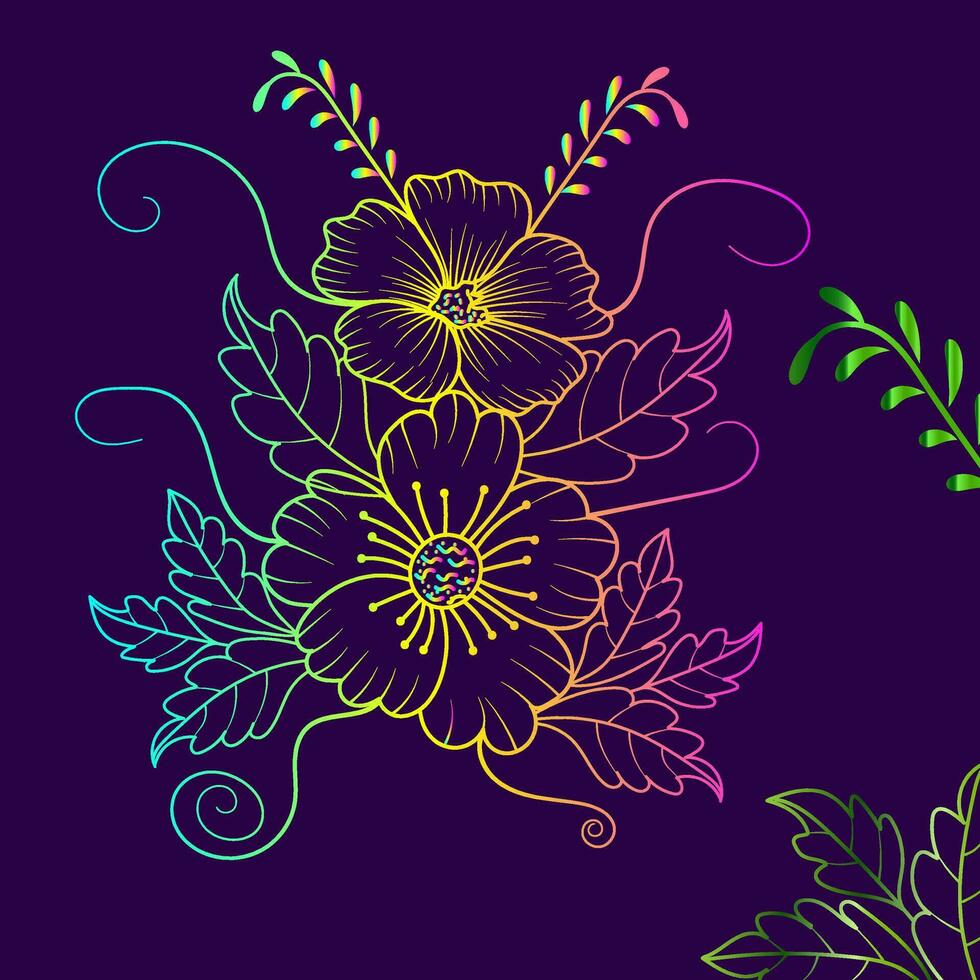 Regenbogen Farbe Linie Kunst Blumen- Vektor Illustration, bunt Jahrgang dekorativ Vektor Vorlage, Regenbogen Farbe Blume Ornamente.