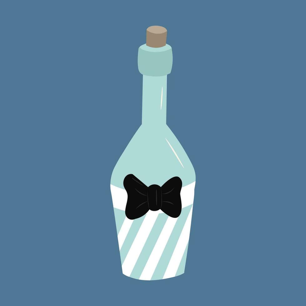 flaska dekorerad med en rosett slips på en blå bakgrund. vektor