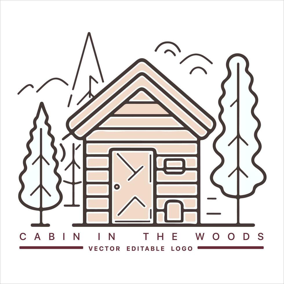 Holz Kabine Logo Vorlage. Kabine im das Wald Vektor Illustration. Kabine Vermietung Logo. Chalet im das Wald Aufkleber.