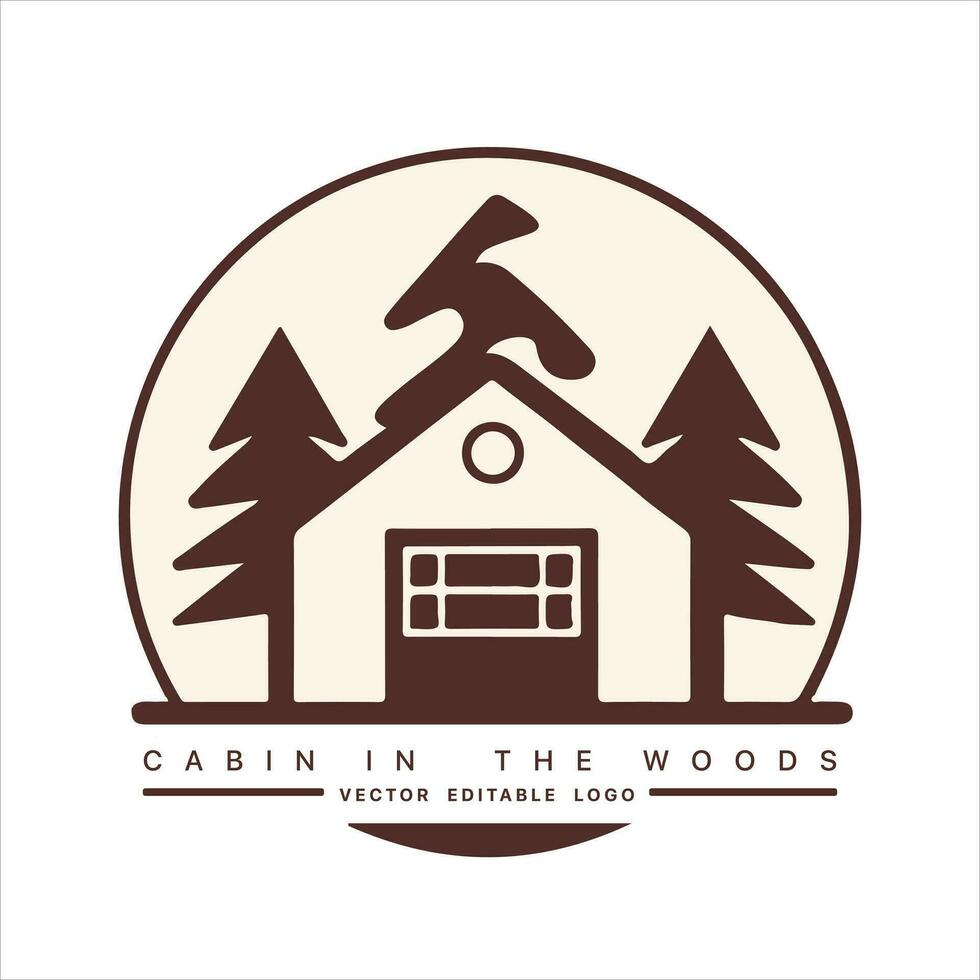 Holz Kabine Logo Vorlage. Kabine im das Wald Vektor Illustration. Kabine Vermietung Logo. Chalet im das Wald Aufkleber.